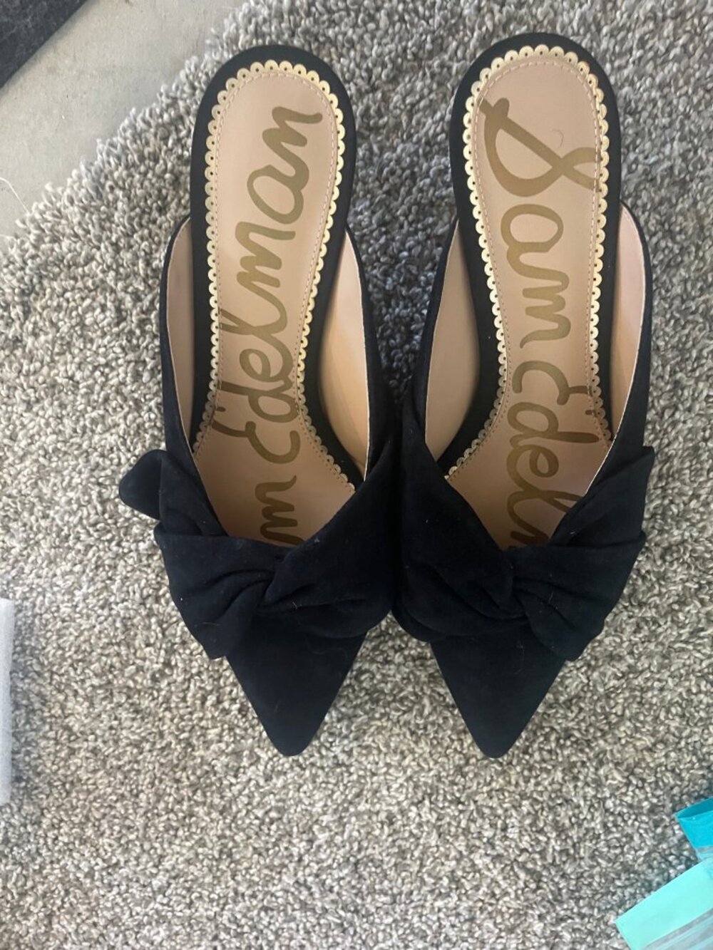 Sam Edelman Black Suede Bow Mules Size 9 NEW Pointed Toe Kitten Heel